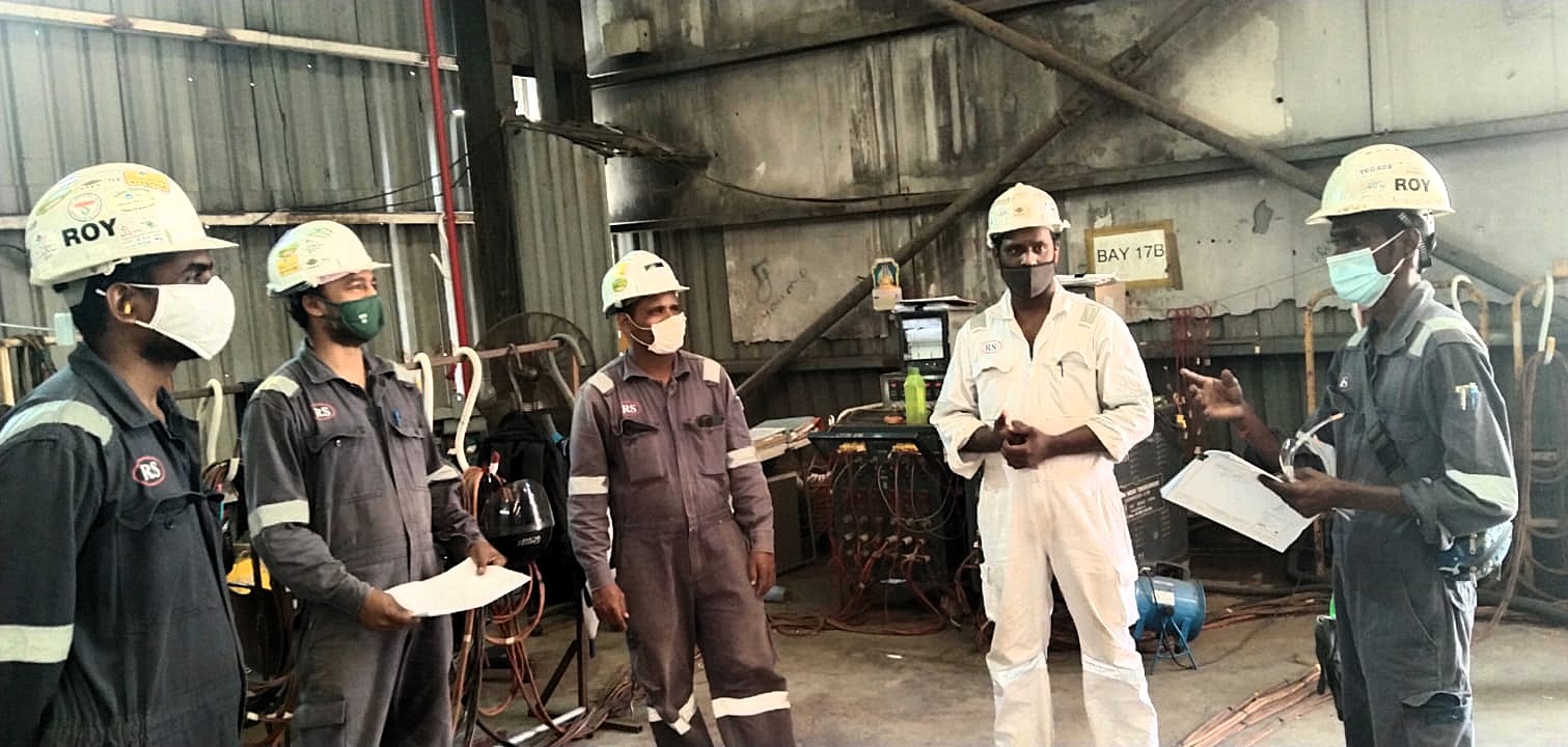 Engineers collaborating on a project